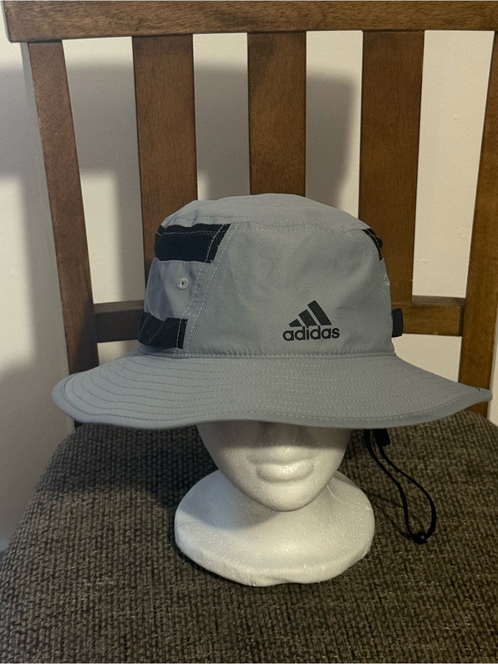 adidas Light Gray Bucket Hat with Chin Cord